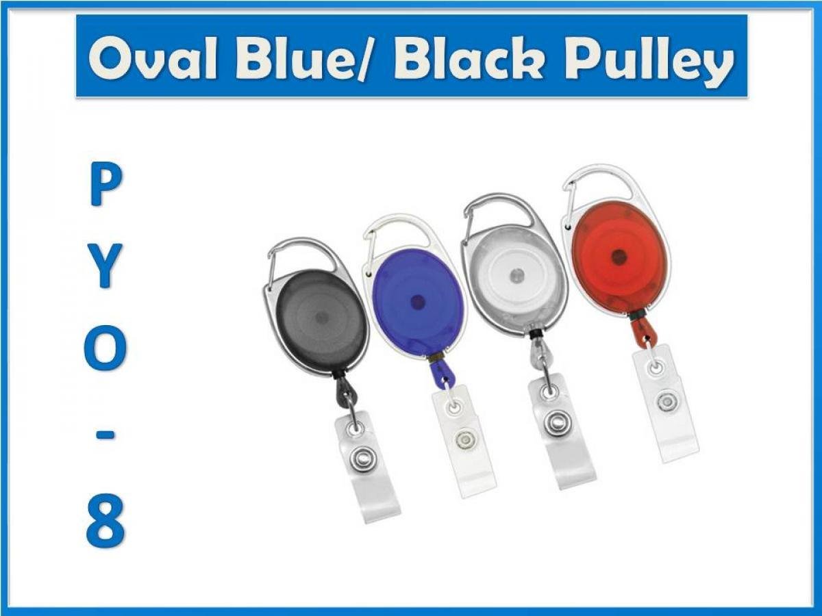 Oval Blue / Black Pulley Keychain